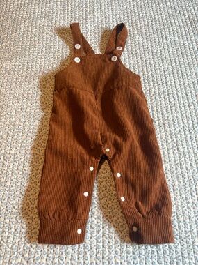 Pat Pat Brown Corduroy Style Baby Overalls with White Buttons